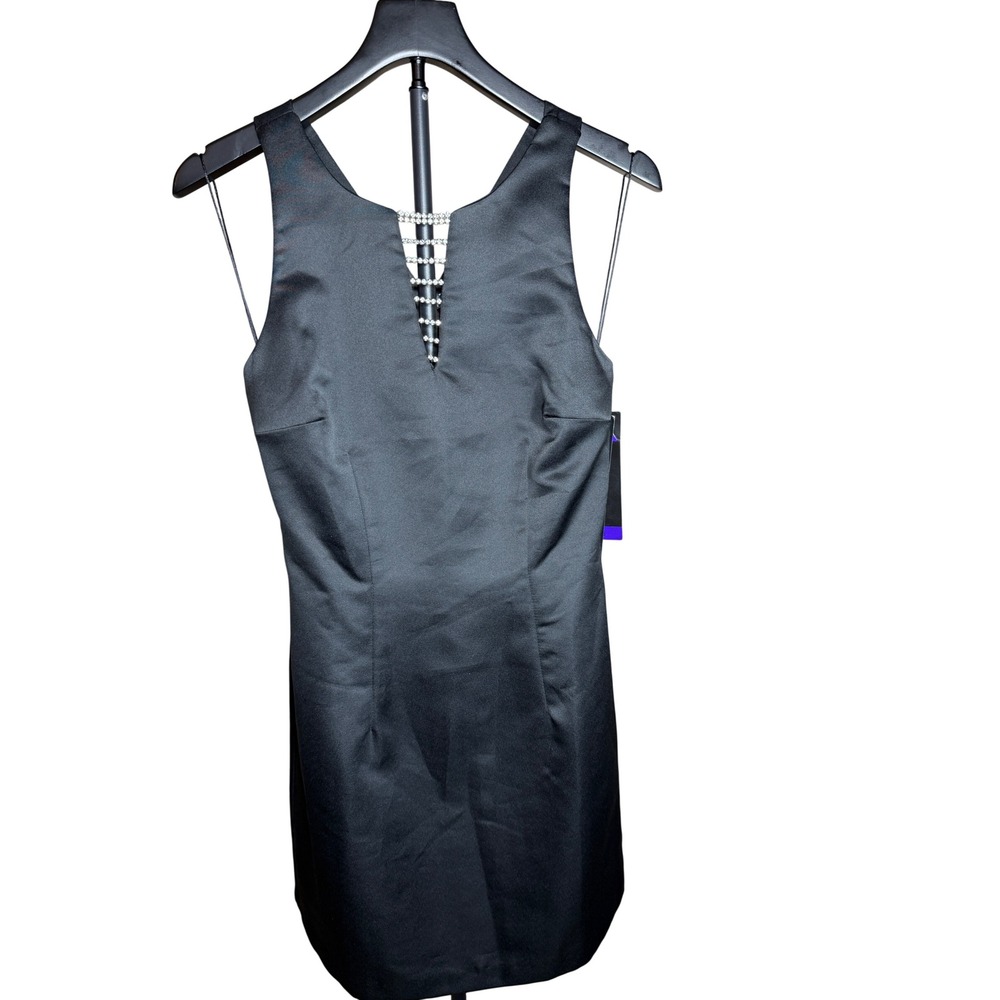 All That Jazz Black Satin Rhinestone  Mini Dress Vintage 90s Size‎ 7/8